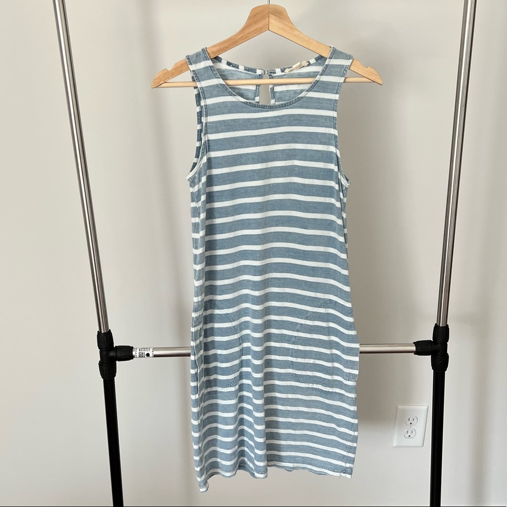 Blue with white stripe dress with pockets